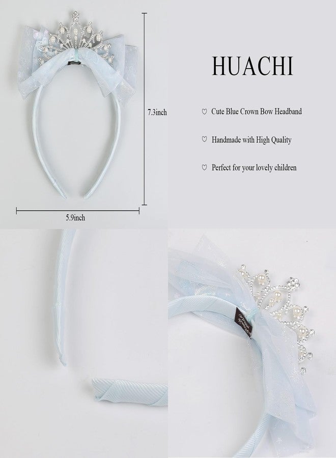 Huachi Princess Tiara Crown Headbands Cute Tulle Bow Tiaras Birthday Headband Tiaras Crowns Head Band Party Fairy Costume Hair Accessories (Blue) - Image 4